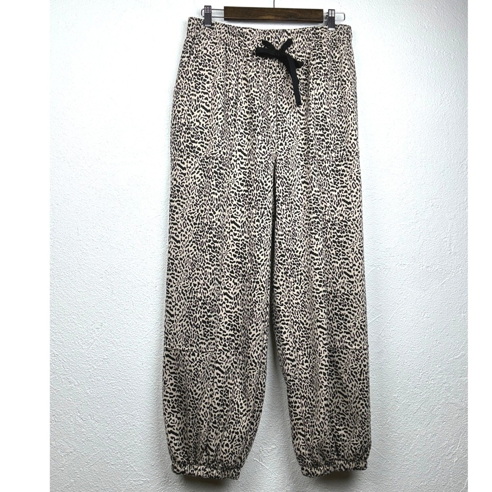 Unbranded Tan Leopard Print Jogger Pants - L - Elastic Drawstring Waist Casual